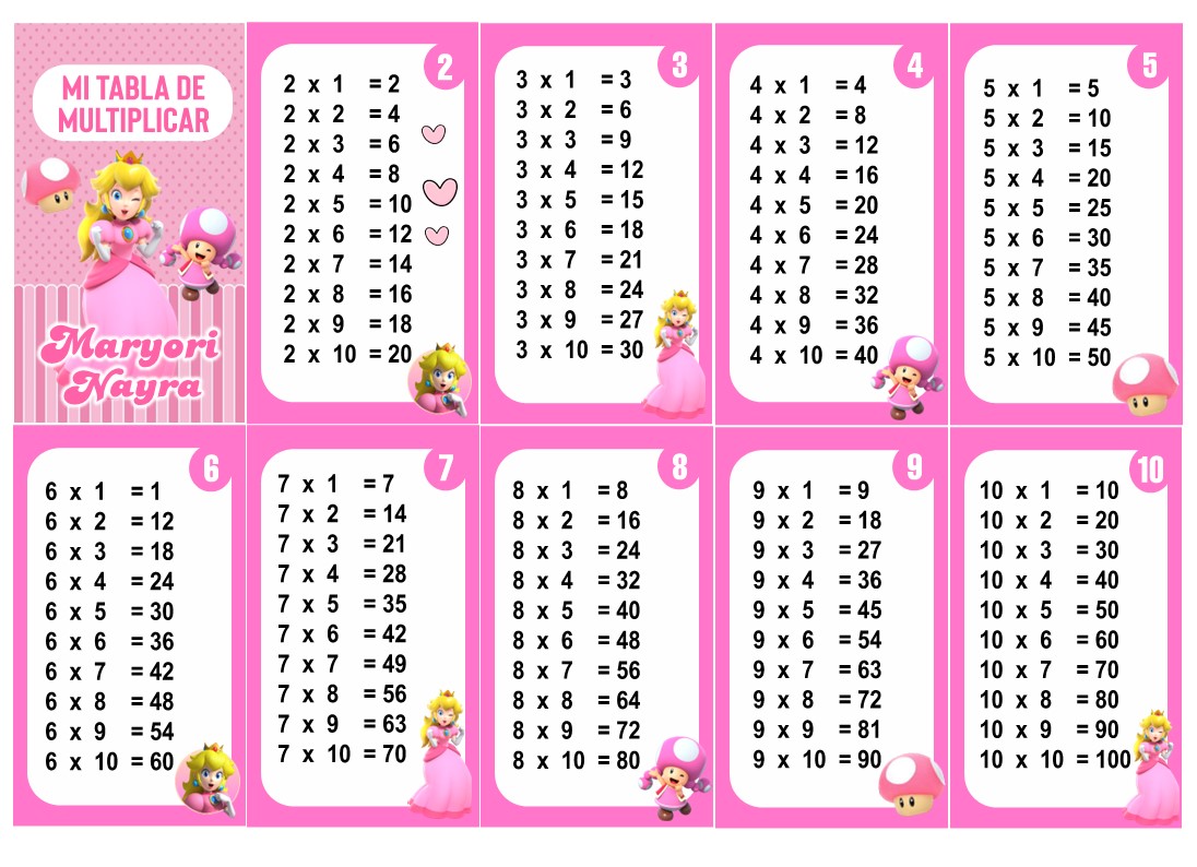 Princesa Peach Tabla de Multiplicar
